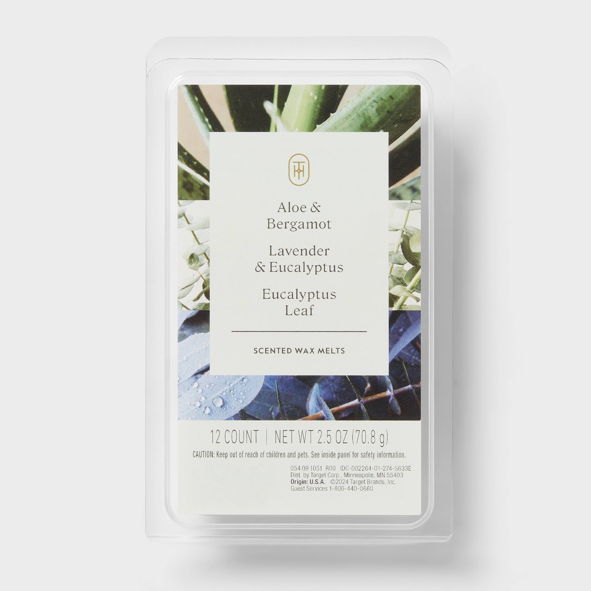 Home Fragrance Wax Melts - 24ctの植物性香料ワックスメルト、アロエ、ベルガモット、ラベンダー、ユーカリ配合で、リラックスできる雰囲気のホームフレグランスを提供します。