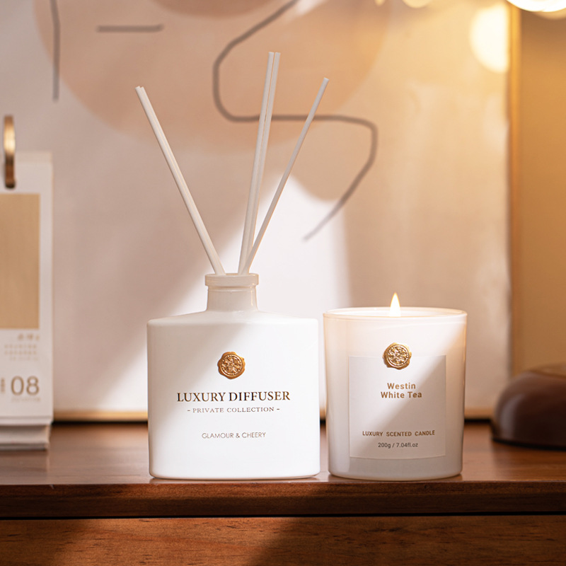 Home Fragrance Wax Melts - リードディフューザー＆香り付きキャンドルギフトセット、ガラス瓶入りフレグランスディフューザー＆ソイワックスキャンドル、天然キャンドルギフト（ホームデコレーション用）