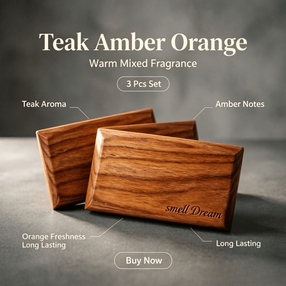 Home Fragrance Relax - 車用芳香剤 チーク・アンバー・オレンジウッドの香り ブロック3個セット 長持ちする温かい香り 車内や家の装飾に